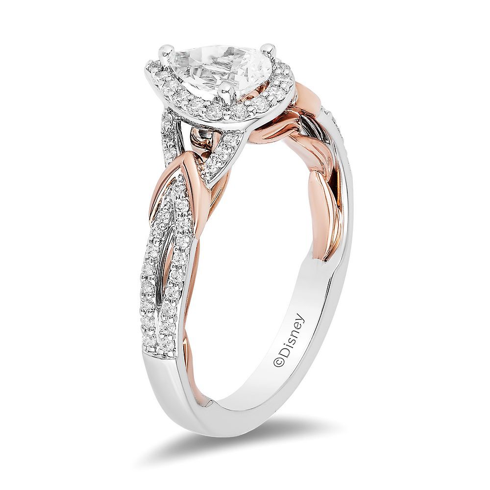 Amazon.com: Jewelili Enchanted Disney Fine Jewelry 14K White and Rose Gold  9/10 Cttw Natural White Round Diamond Ariel Bridal Ring Set Size 6 :  Clothing, Shoes & Jewelry